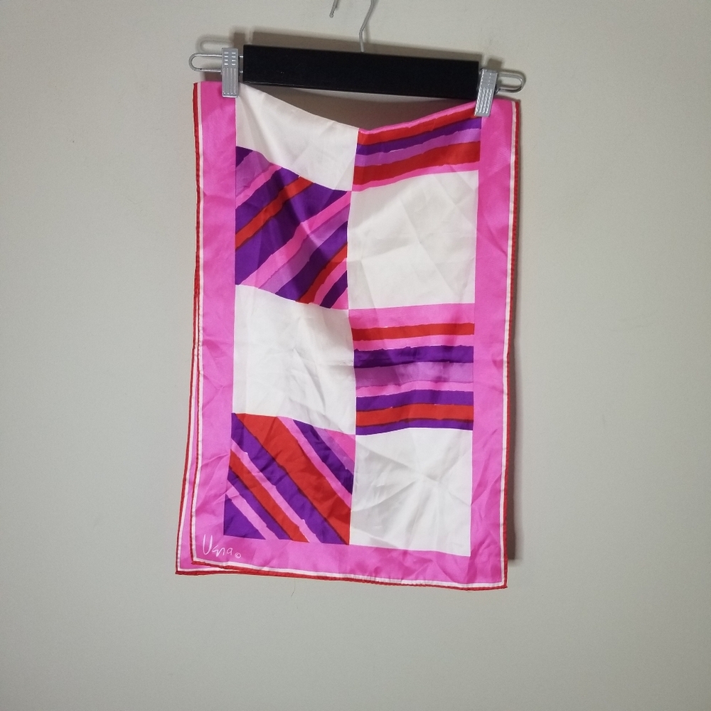 Vera Neumann Vintage Silk Scarf 70s 80s Graphic Pink Purple 15×44"